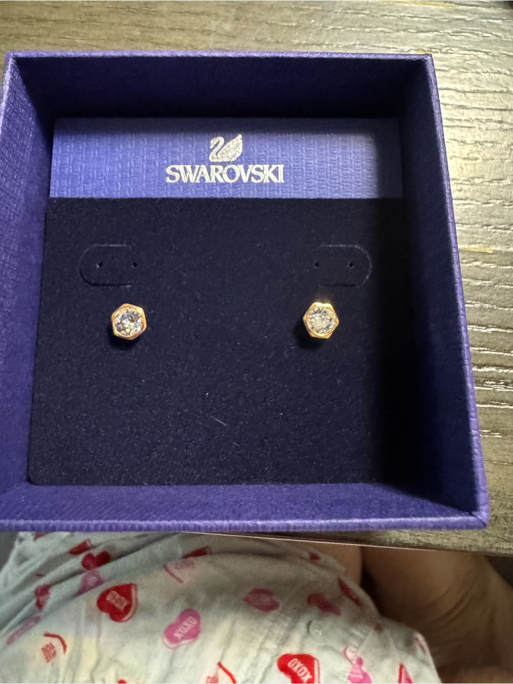 Swarovski Gold-Tone Hexagon Clear Crystal Stud Earrings